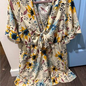 Floral Print Dress with Tie Front